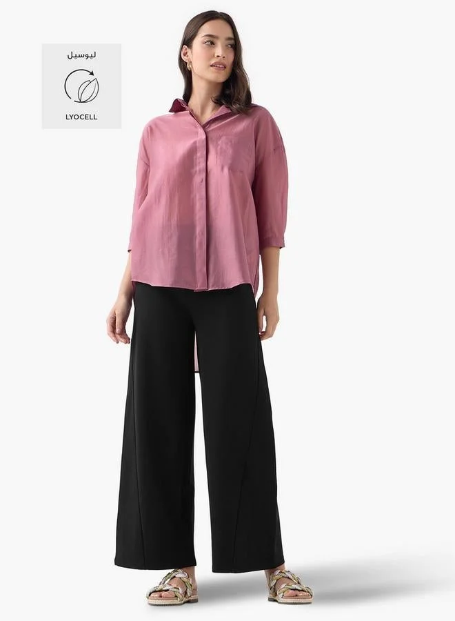 Splash FAV Relaxed Fit High Low Shirt with 3/4 Sleeves